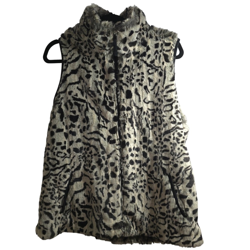 Coldwater Creek Faux Fur Vest L Plush‎ Snow Leopard Zip Front Soft Winter Layer
